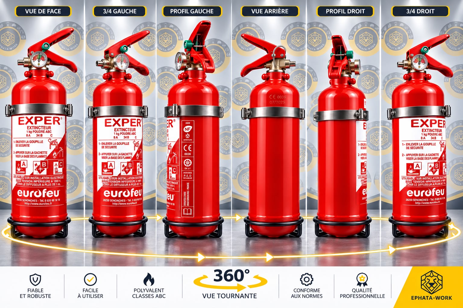 Extincteur voiture 1kg ABC - Sécurité auto - Protégez votre voiture en 30 secondes 3 Extincteur 1 kg poudre ABC - Exper Eurofeu