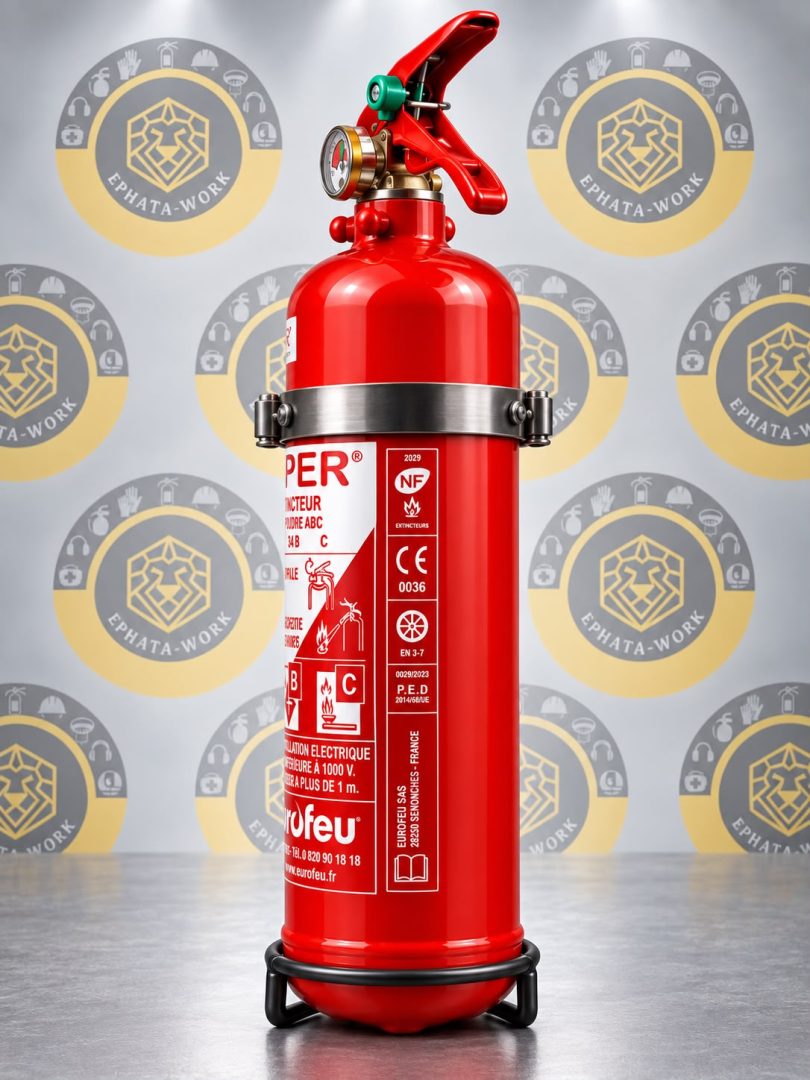 Extincteur voiture 1kg ABC - Sécurité auto - Protégez votre voiture en 30 secondes 2 Extincteur rouge Exper de 1 kg à poudre ABC (Eurofeu), équipé d'un manomètre de pression de contrôle, d'une goupille de sécurité et d'un support de fixation.
